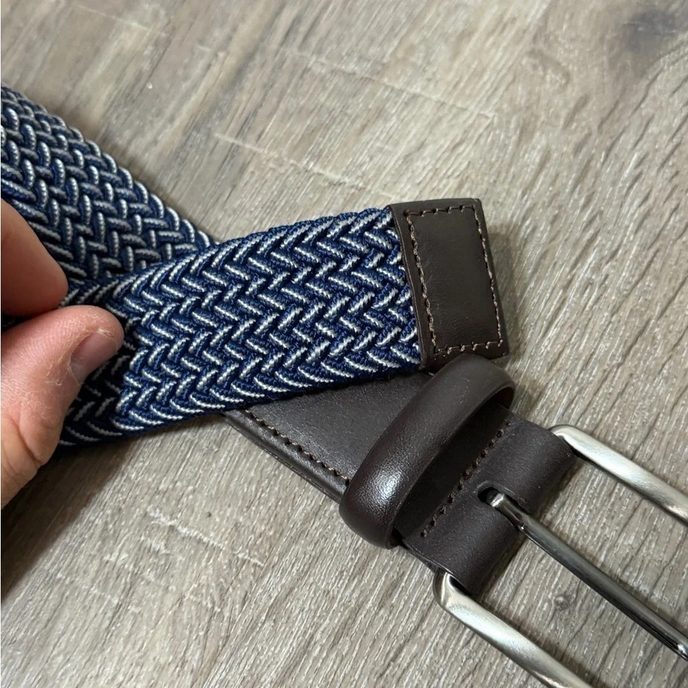 Brand New Ben Hogan Size 32 Navy Blue Knit Woven Leather Men's Belt Golf
